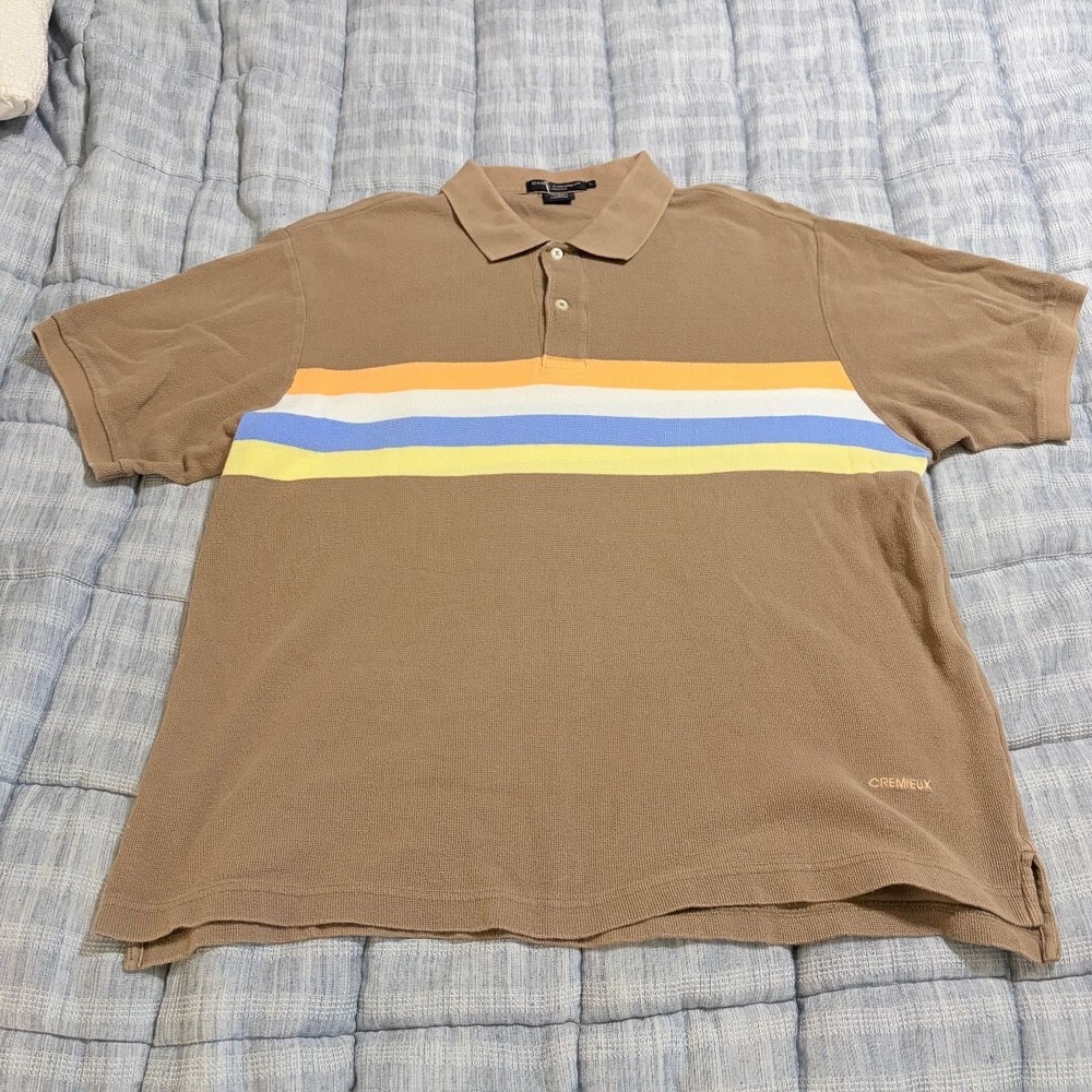 Daniel Cremieux Polo Shirt Tailored Fit Mens Large Brown Cotton Striped Casual